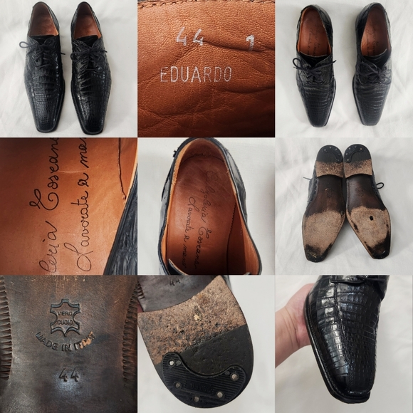 Calzoleria Toscana $1,395 Eduardo Genuine Crocodile Shoes Black SZ 44 Italy Made - Picture 3 of 16